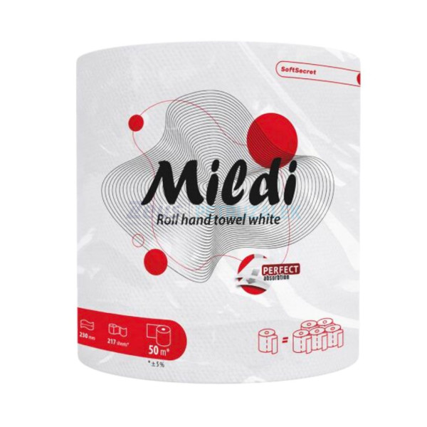 Рушник паперовий "Mildi Sof Secret"  з тисненням 50м*23 2-шаровий білий на втулці/рул