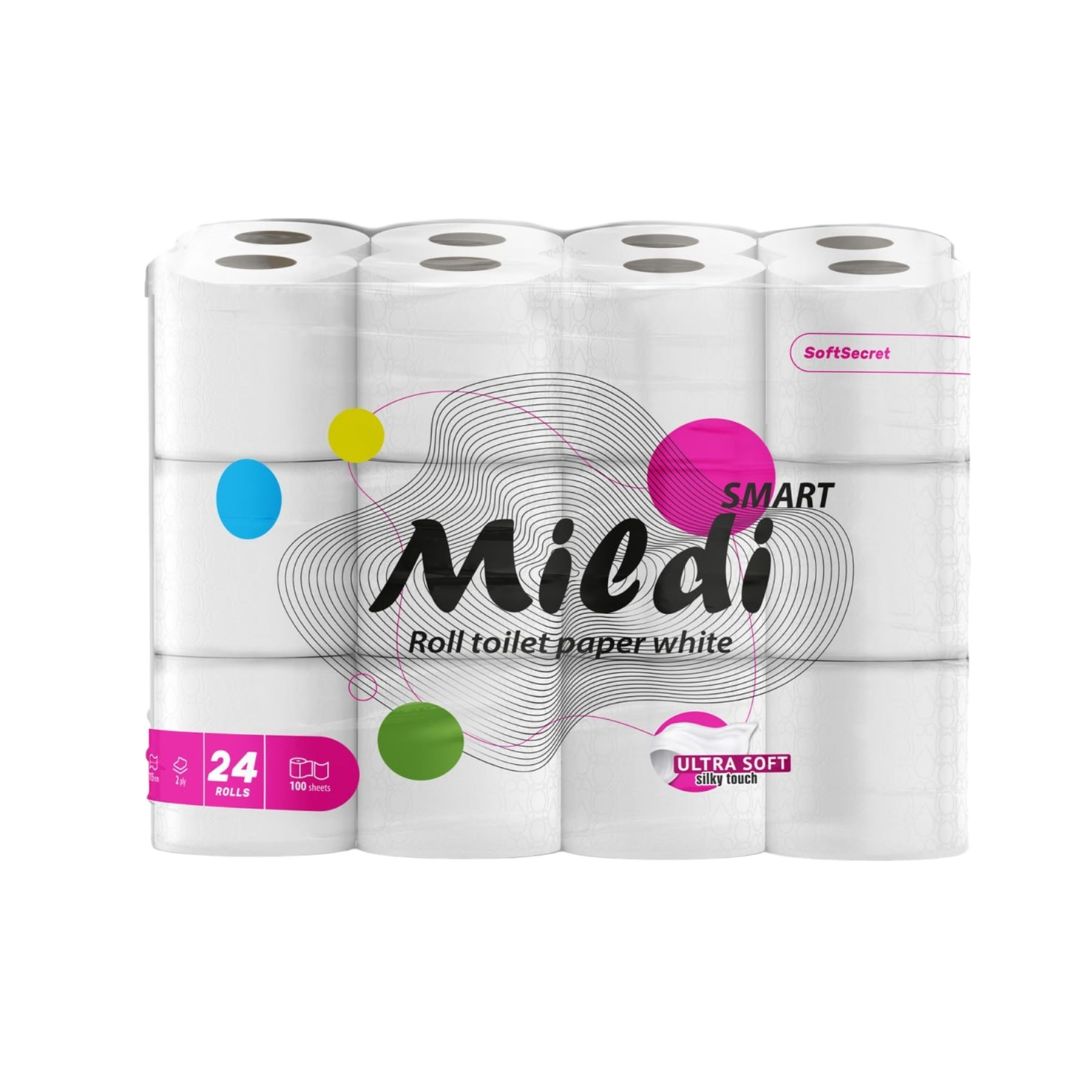 Папір туалетний "Mildi Smart"  з тисненням 2-шаровий білий на втулці/24рул